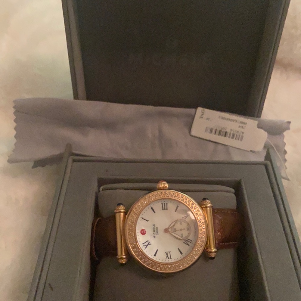 Michele rose gold and brown watch